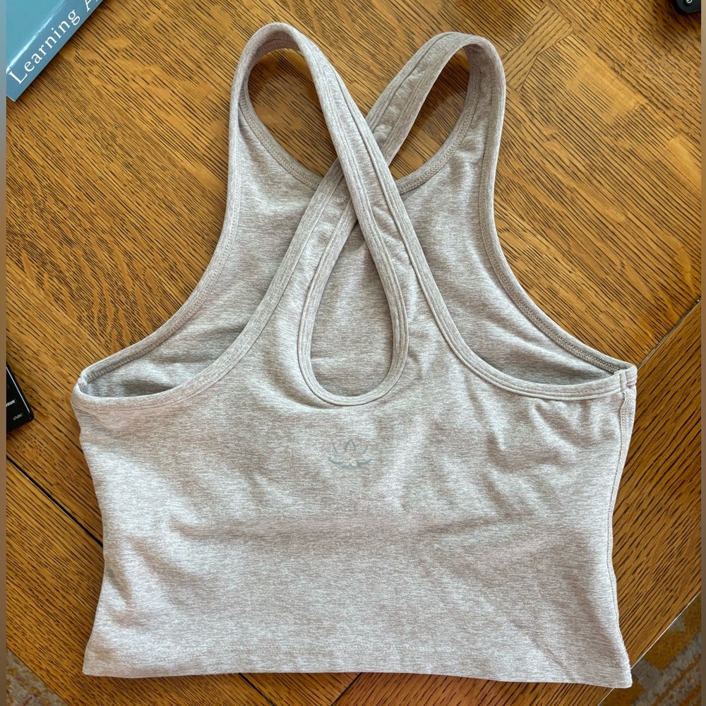 Beyond Yoga Spacedye Cropped Yoga Tank Cross Back, Tan, Medium
